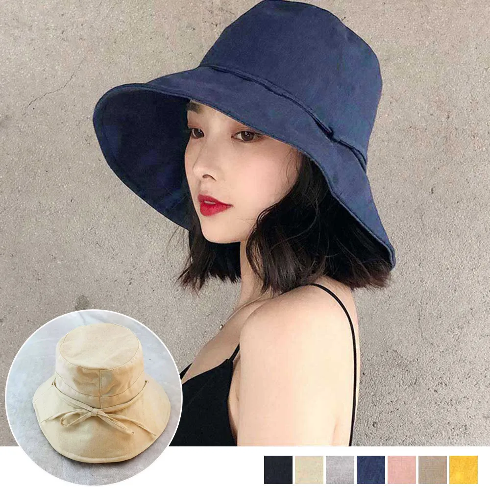 リボン付きバケットハット 折りたたみ可能 春夏用 UVケア コットン レディース 韓国風 日よけ帽子 漁師帽 リゾートコーデ 大人かわいい