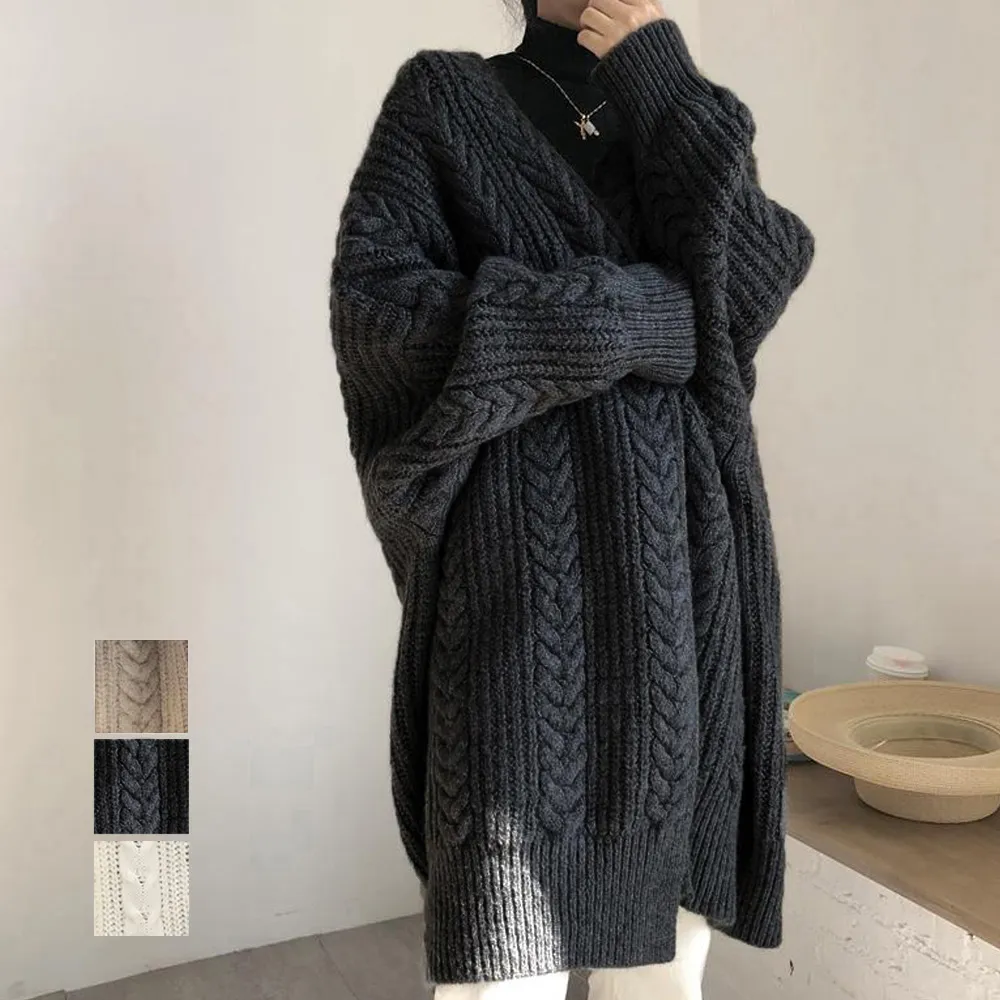 ニットロングカード 温もり感じる韓流デザイン | 中肉タイプで通勤服や日常装いにも合う女性向け軽量コート