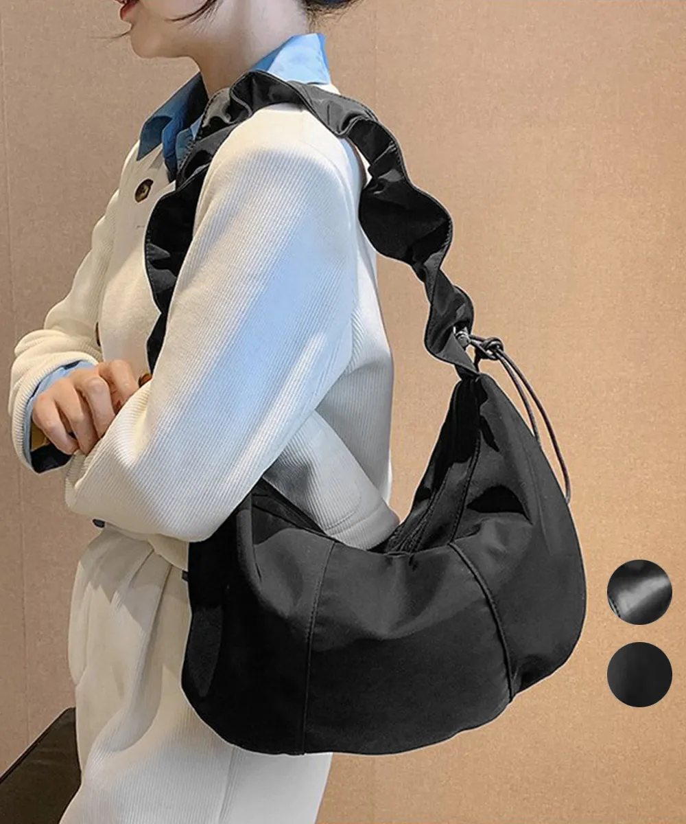 ギャザーデザインの軽量トートバッグ レディース大容量 ナイロン&PUレザー 韓国風カジュアル 男女兼用 ショルダー可 肩掛け鞄