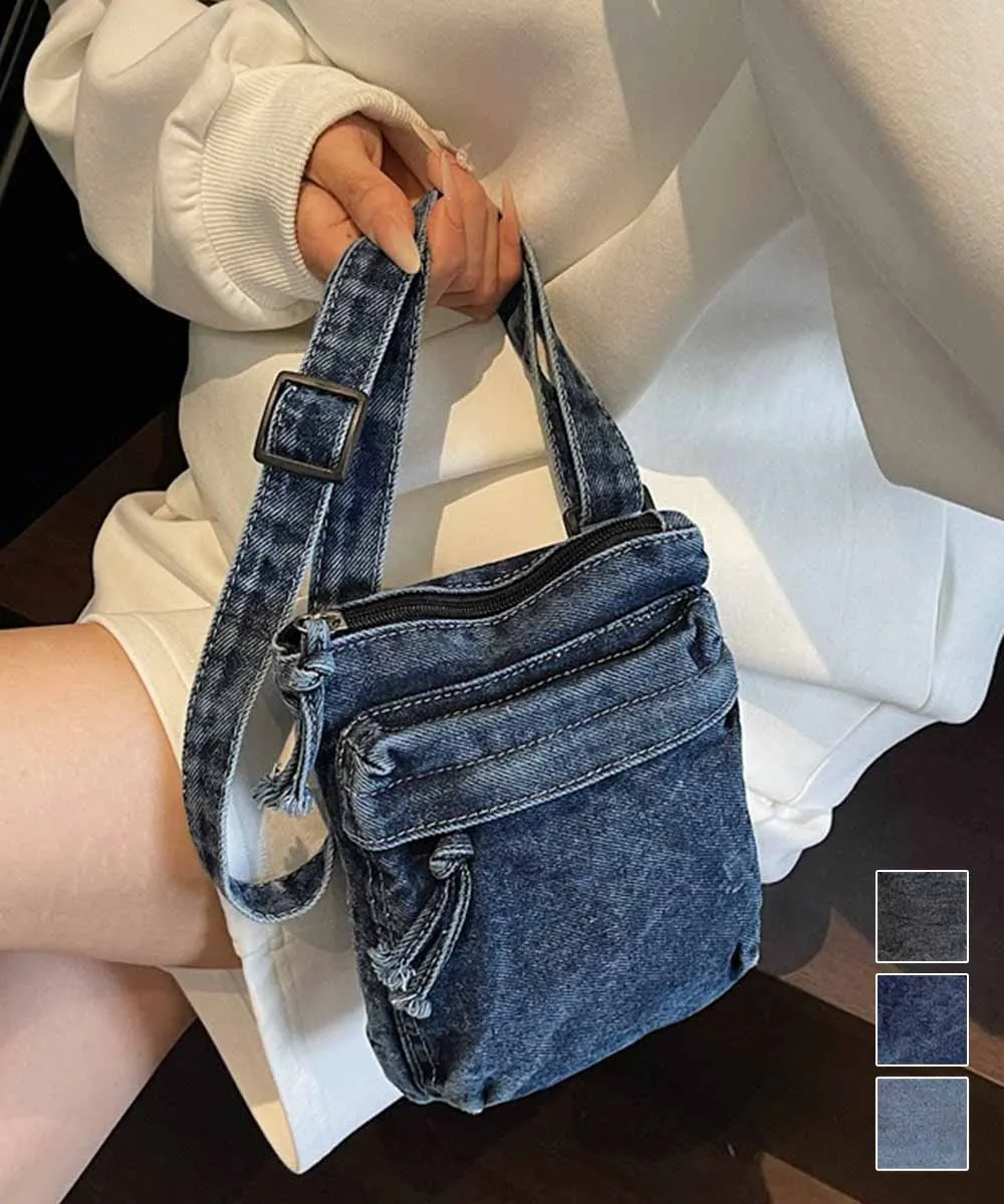 ウォッシュ加工デニムミニショルダーバッグ