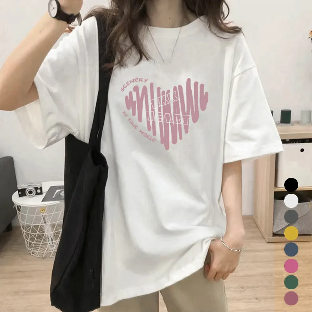 レディース半袖Tシャツ 夏 クルーネック ゆったり 体型カバー 韓国風ロゴプリント | 通販