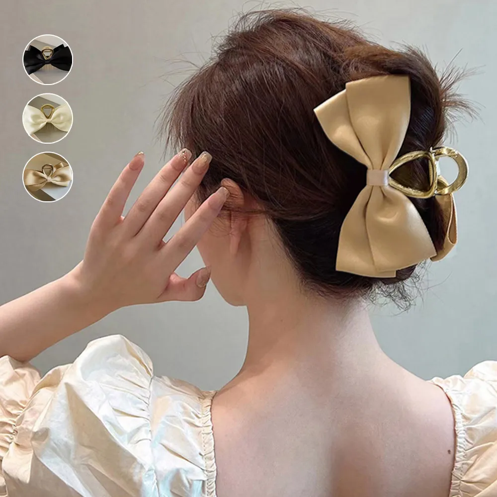 ビッグリボンヘアクリップレディース春韓国風トレンド光沢感大人可愛い髪飾りまとめ髪オフィスカジュアル女子会結婚式パーティ