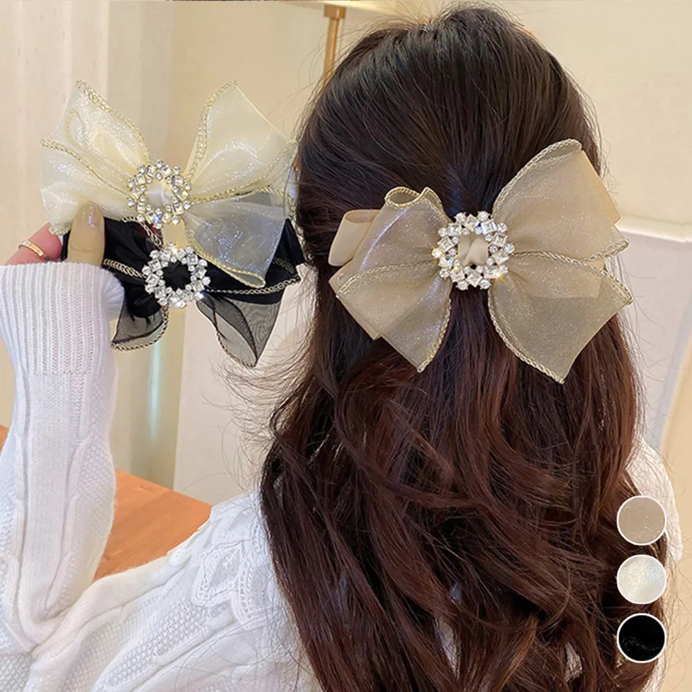 大きめリボンヘアクリップ レディース向け光沢感韓国風バレッタ キラキラデザインでまとめ髪を華やかに