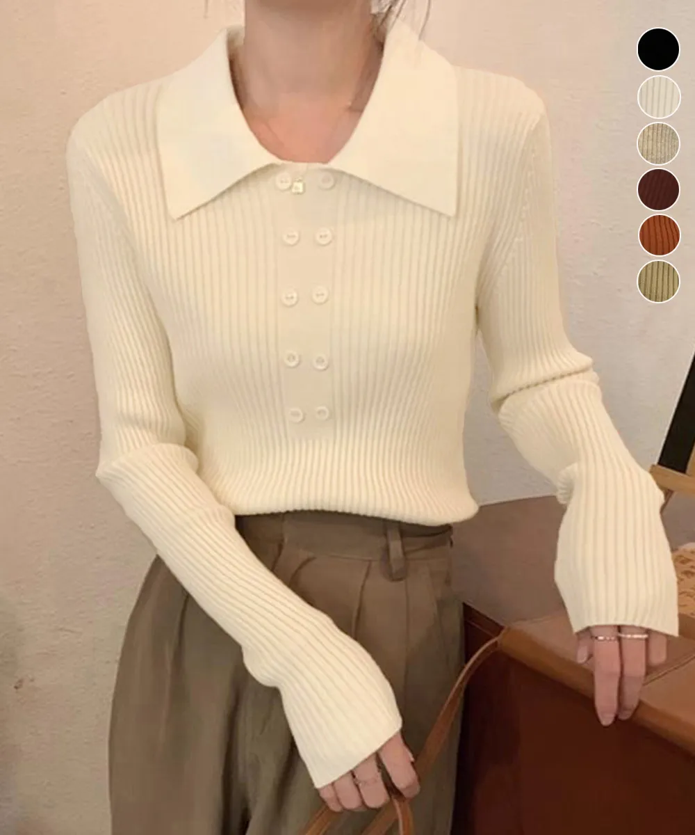 ポロネックニットトップス｜オフィスマッチするきれいめセーターレディース