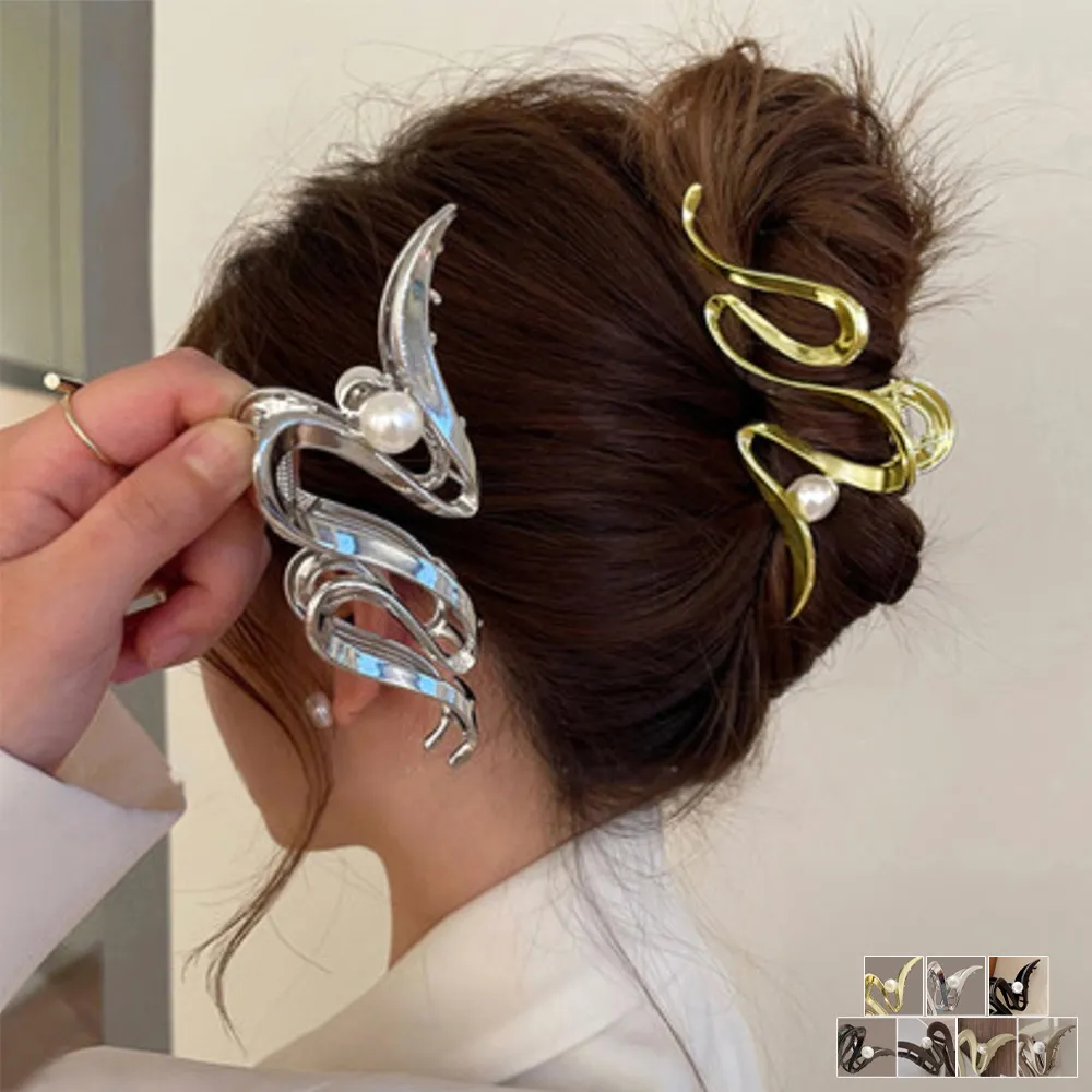 韓国風ウェーブヘアクリップ 大きめメタルクロークリップで簡単ヘアアレンジ | ゴールド/シルバー/ブラックなど7色選べる高級感のあるヘアアクセサリー