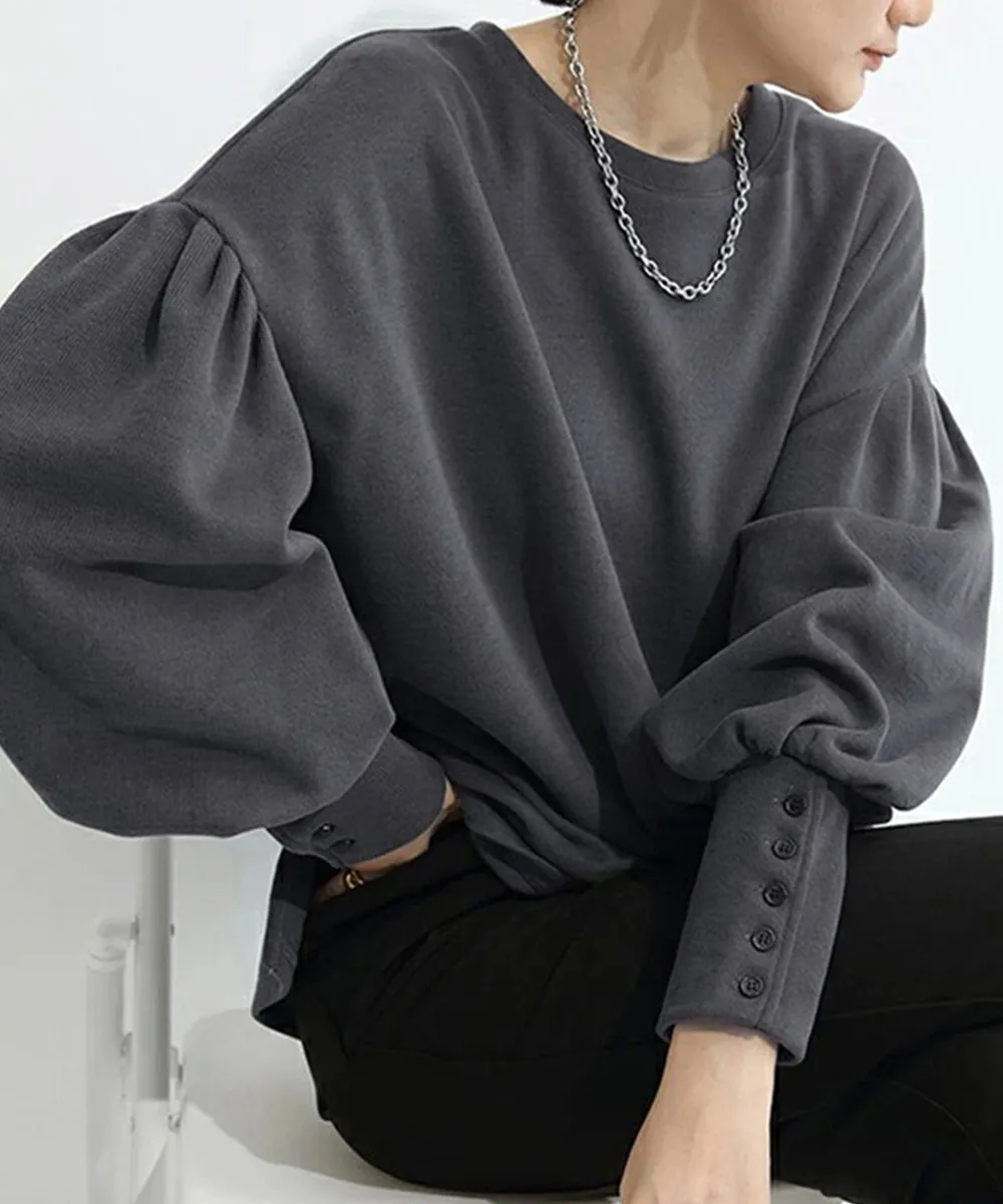 【大人女性向け】ボリューム袖スウェットシャツ - オフィスカジュアルにも着回しOK！