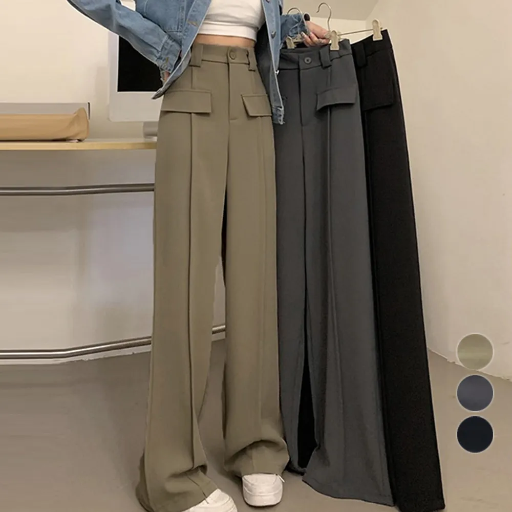トレンドの韓国ファッション セミワイドパンツ レディース ハイウエスト スラックス 脚長効果 体型カバー オフィスカジュアル 着やせ 大人女性向け
