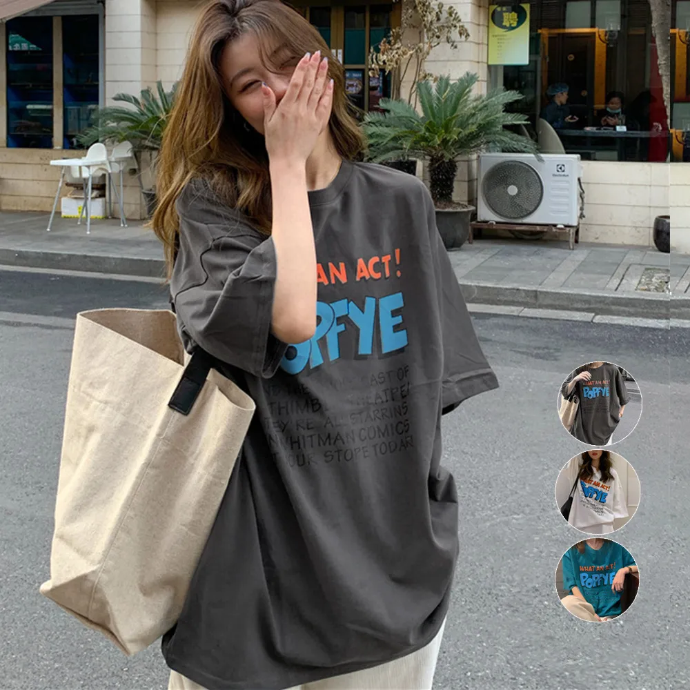 ロゴTシャツ レディース半袖ゆるtシャツ 体型カバー 韓国ファッション カジュアルビッグT