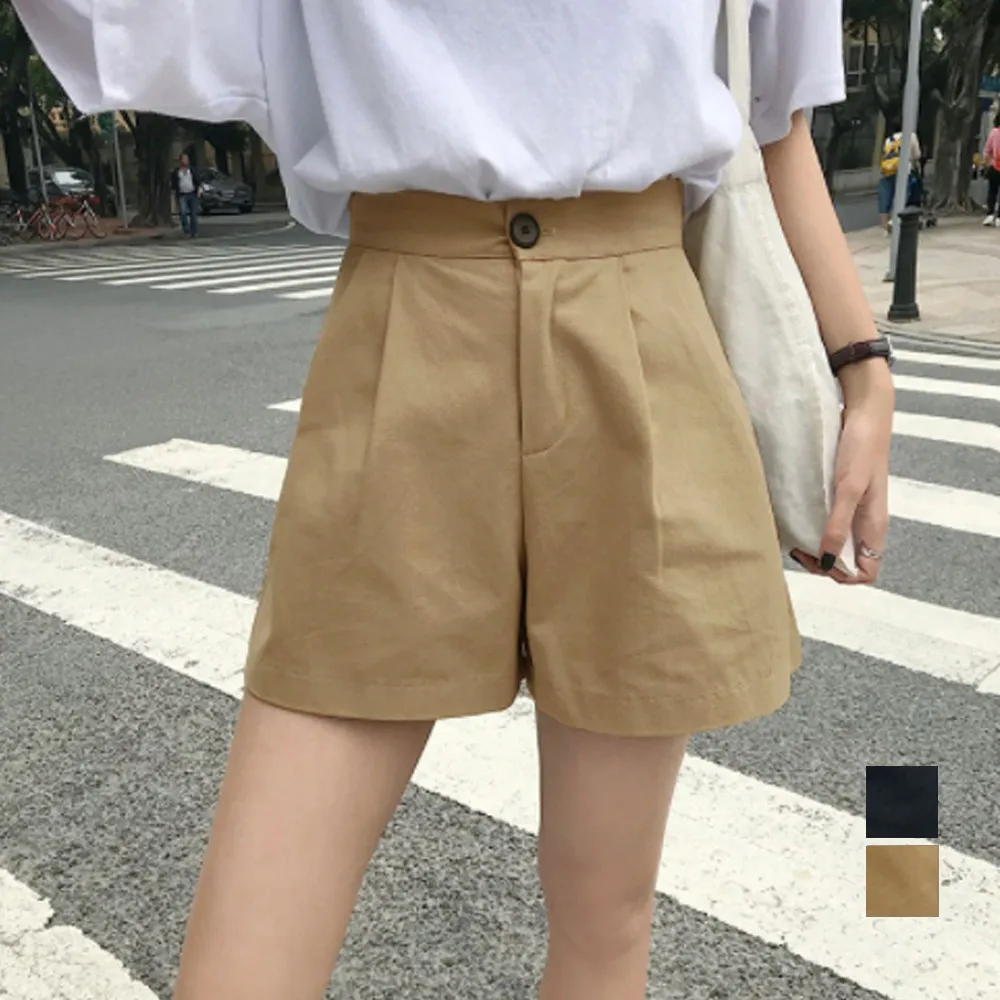 ハイウエストショートパンツレディース｜美脚・脚長効果 Aライン無地デザイン 韓国ファッション着やせホットパンツ 大人カジュアル春夏夏対応