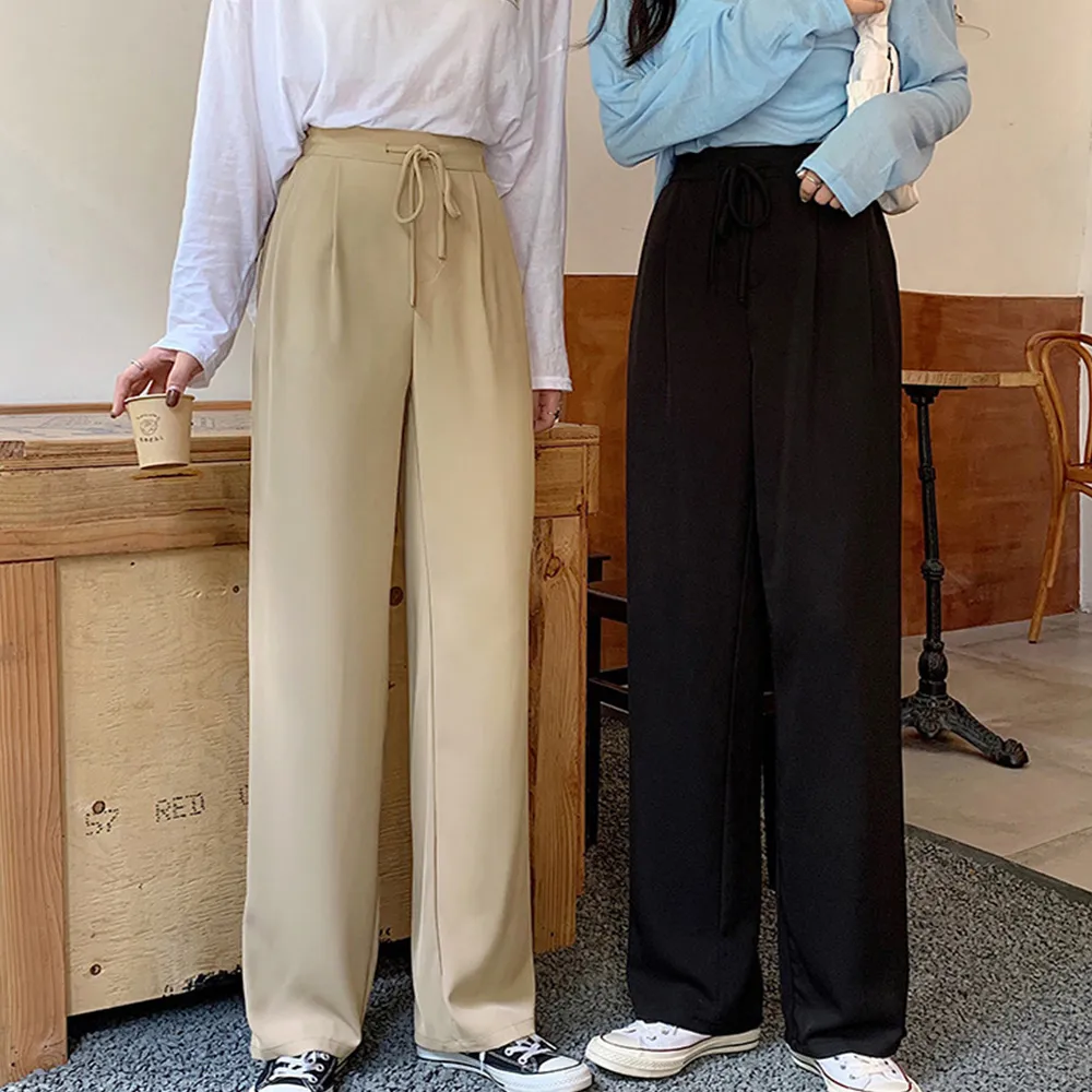ストレIGHT美脚セミワイドスーツパンツ レディースハイウエスト通勤ボトムス 黒ベージュ S～XL