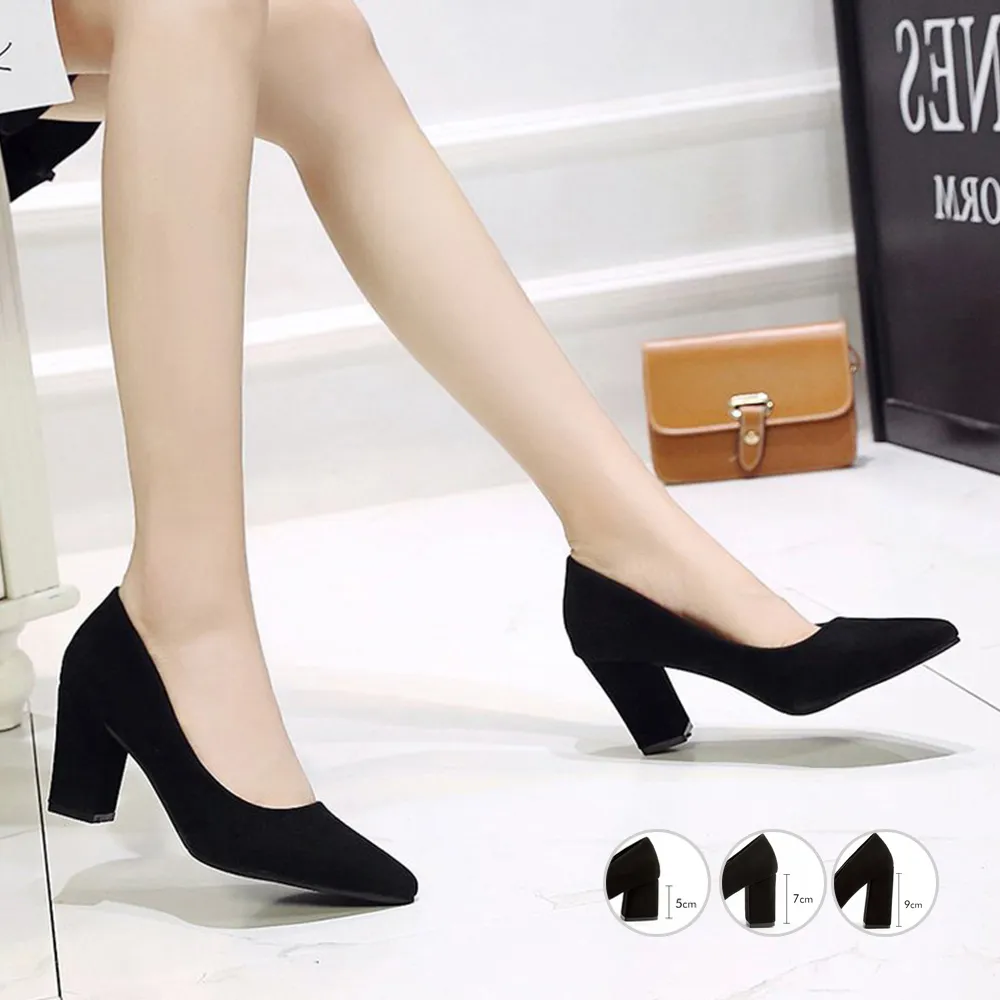 チャンキーヒールパンプス スウェード調｜5cm/7cm/9cm太ヒールで美脚と快適歩行！オフィスや入学式に最適なシンプルシューズ