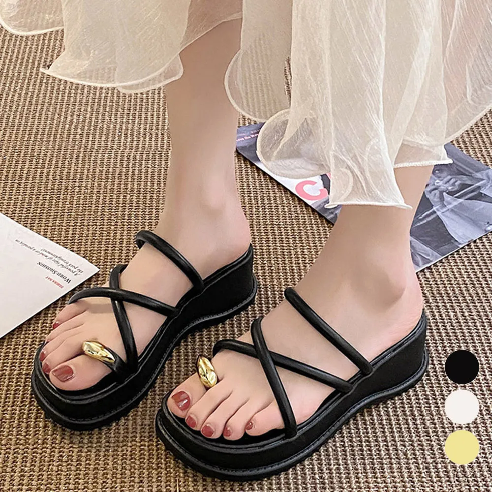 厚底親指トングサンダルレディース美脚おしゃれクロスストラップで快適履き心地｜韓国ファッションリゾートサンダルシンプルスタイリッシュ