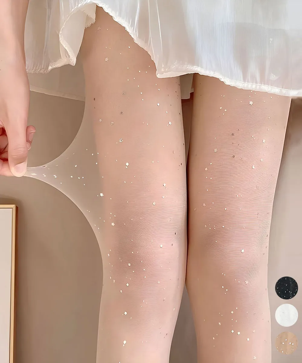 大人可愛いメタリックラメ加工ストッキング｜薄手・透け感で美脚効果｜パーティーにも日常にも使える3色展開｜黒/白/ベージュ｜伸縮性あり