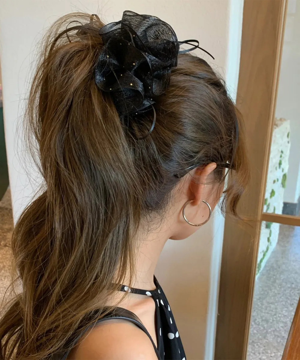 キラキラフリルリボン ヘアバナナクリップ
