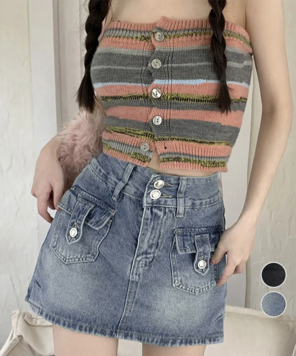 キュロットデニムスカート ハイウエスト｜チラ見せ防止のAラインタイトデザイン カーゴポケット付き美脚ボトムス