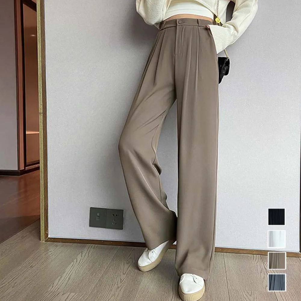  ワイドパンツ タック入り レディース