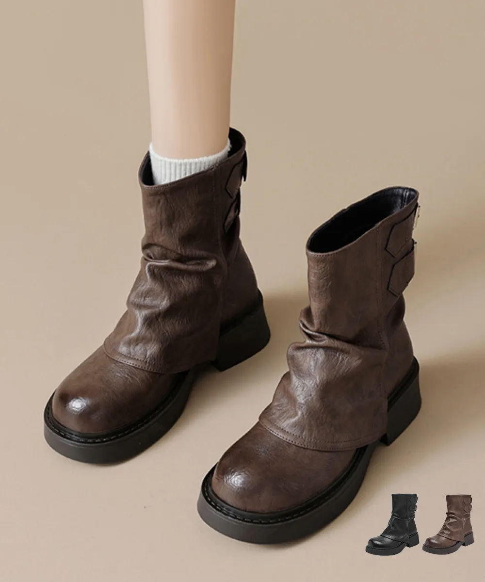 厚底ショートブーツエンジニアレトロ