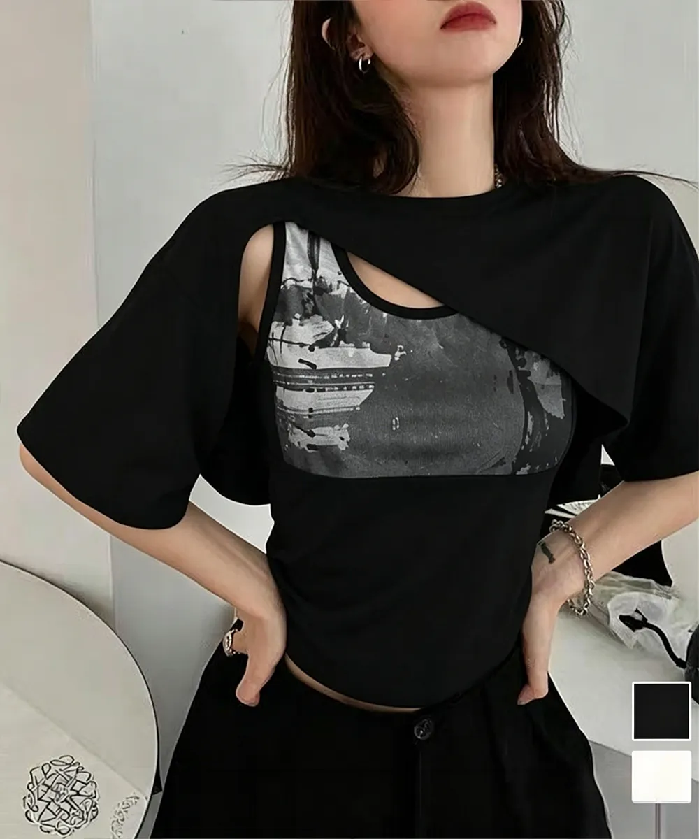 アシンメトリーTシャツとタンクトップの2点セット