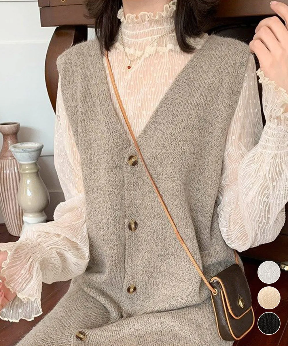  シースルーブラウス ドット柄シアーシャツ