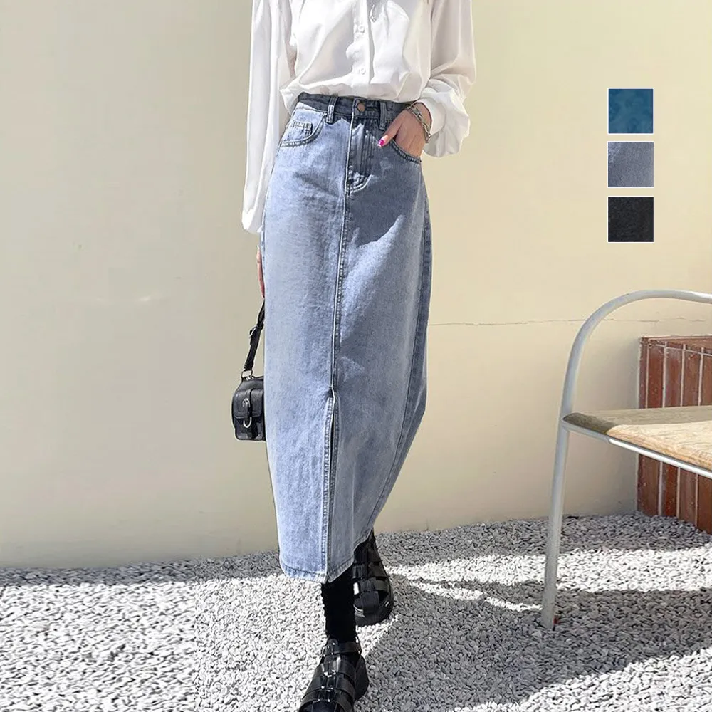 レディースハイウエストデニムタイトスカート｜センタースリットで着やせ効果抜群！春夏秋冬OKの大人カジュアルロングスカート