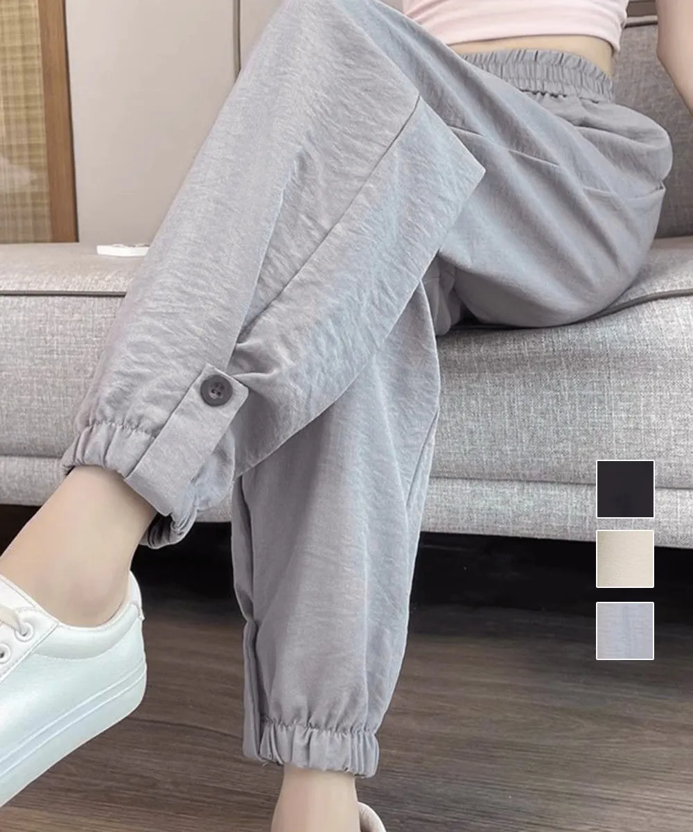 【春夏向け】韓国風ジョガーパンツ ウエストゴムでらくちん設計｜九分丈レディースボトムス