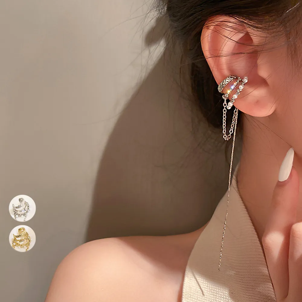 片耳用イヤーカフレディース韓国風フェイクパール×ラインストーントレンドデザイン結婚式・パーティ向けおしゃれアクセ