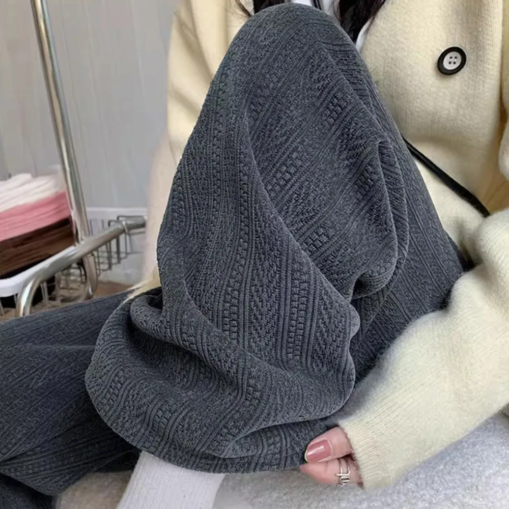 韓国風ワイドパンツ レディース 高弾性ニット生地 ハイウエスト設計で脚長美脚効果 ゆったりシルエットのリラックスパンツ