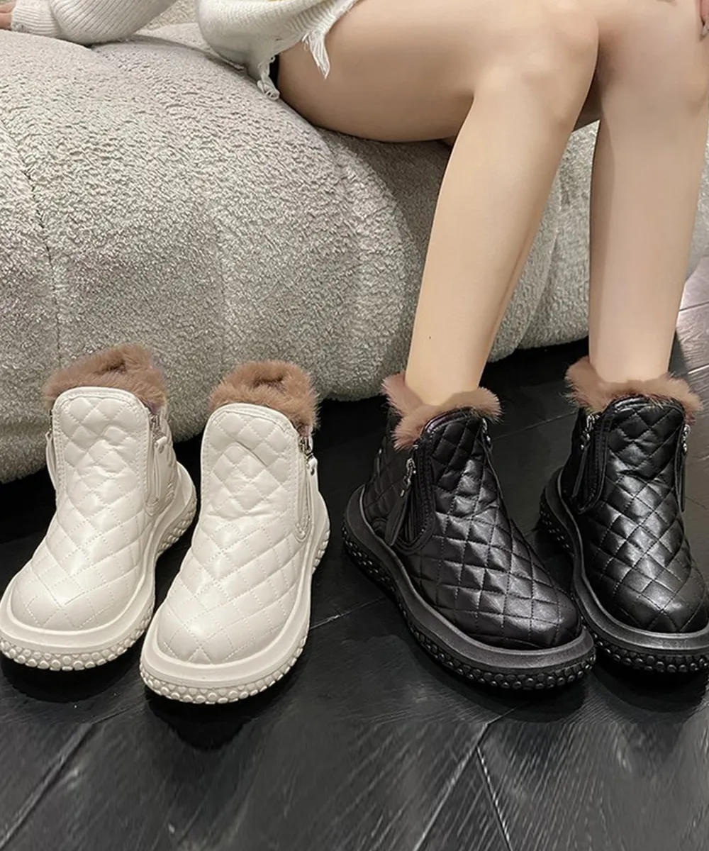 レディース防寒防滑ショートブーツ | キルティング裏起毛デザインで暖かく快適な冬靴