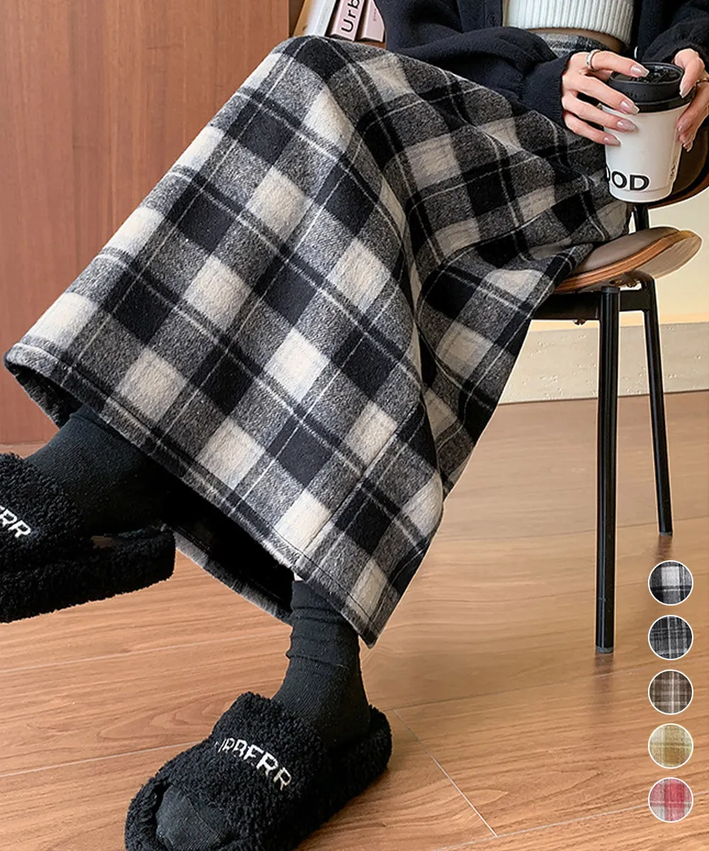 レトロチェック柄タイトスカート バックスリットで美脚見せ秋冬スタイル 韓国風着やせ効果 カジュアルからきれいめコーデまで対応