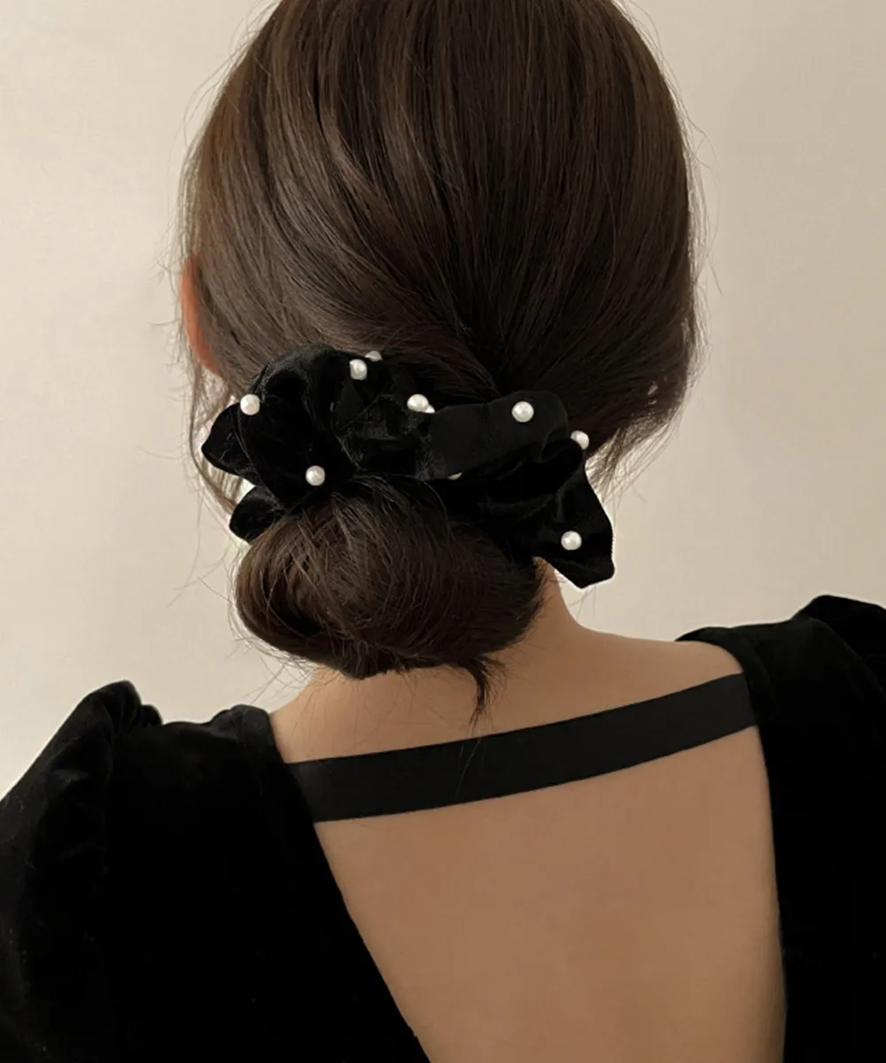 上品フェイクパールヘアリング シュシュ｜大人可愛い韓国風髪飾り｜簡単スタイリング・傷付きにくい新作アクセサリー