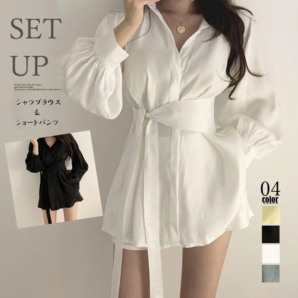春夏向けレディースセットアップ｜ボリューム袖シャツ×ショートパンツ2点セット【オフィスカジュアル・通勤スタイル】