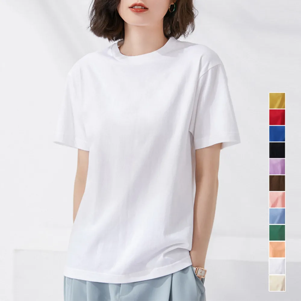 無地ロングTシャツ レディース半袖 ゆったり体型カバー 棉混素材で着心地◎ 12色展開 夏服シンプルカットソー