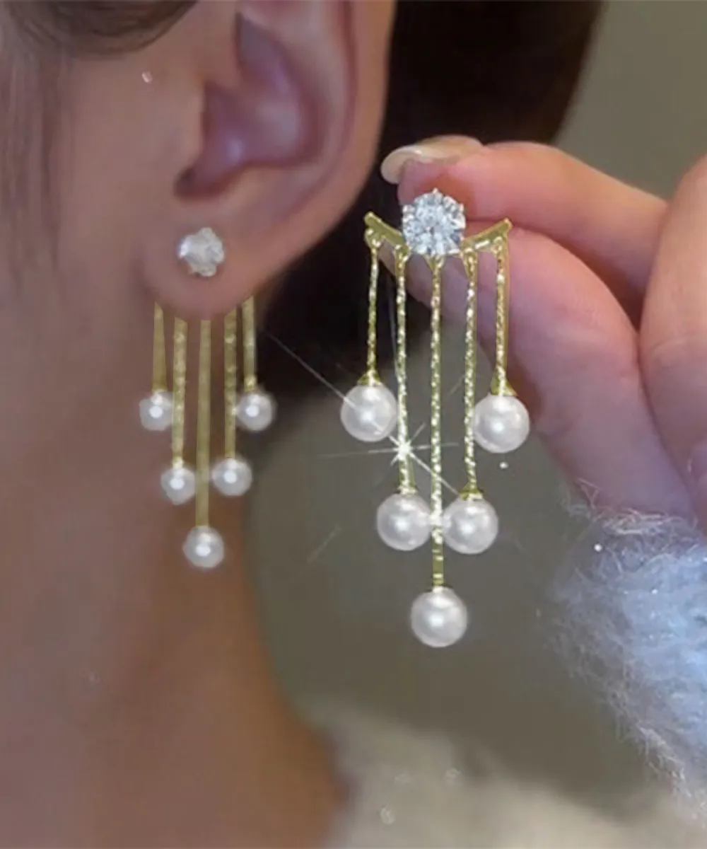 フェイクパールキラキラロングピアス