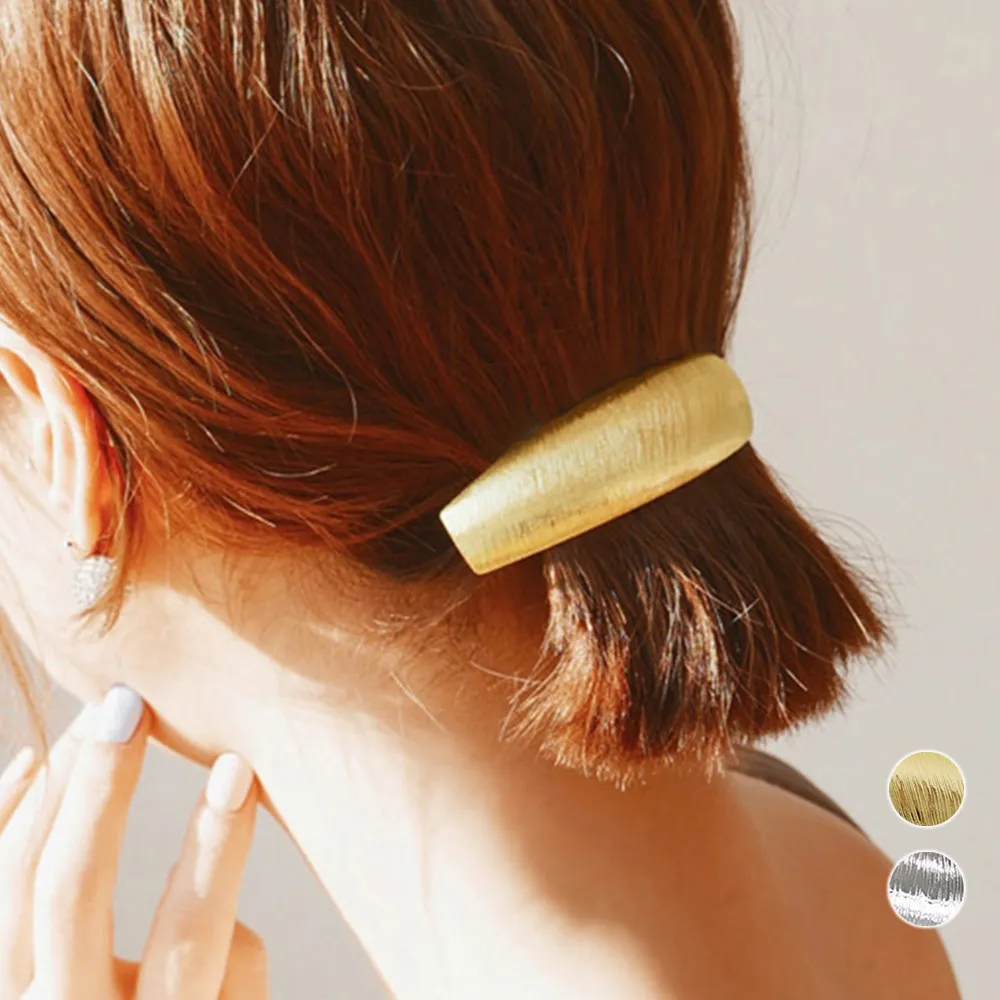 メタルバレッタ ヘアクリップ 韓国髪飾り シンプルで大人可愛い光沢ゴールド/シルバー 上品ヘアピン