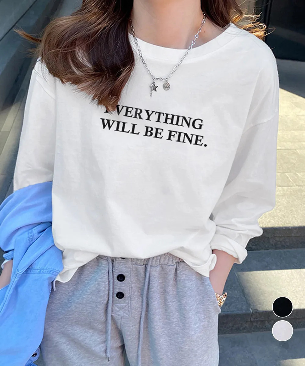ロゴプリント長袖Tシャツ レディースオーバーサイズ