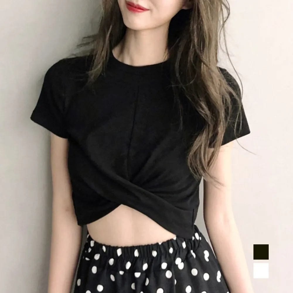 韓国風ショート丈Tシャツ セクシーチビt レディース半袖トップス 着やせデザイン 華奢感演出