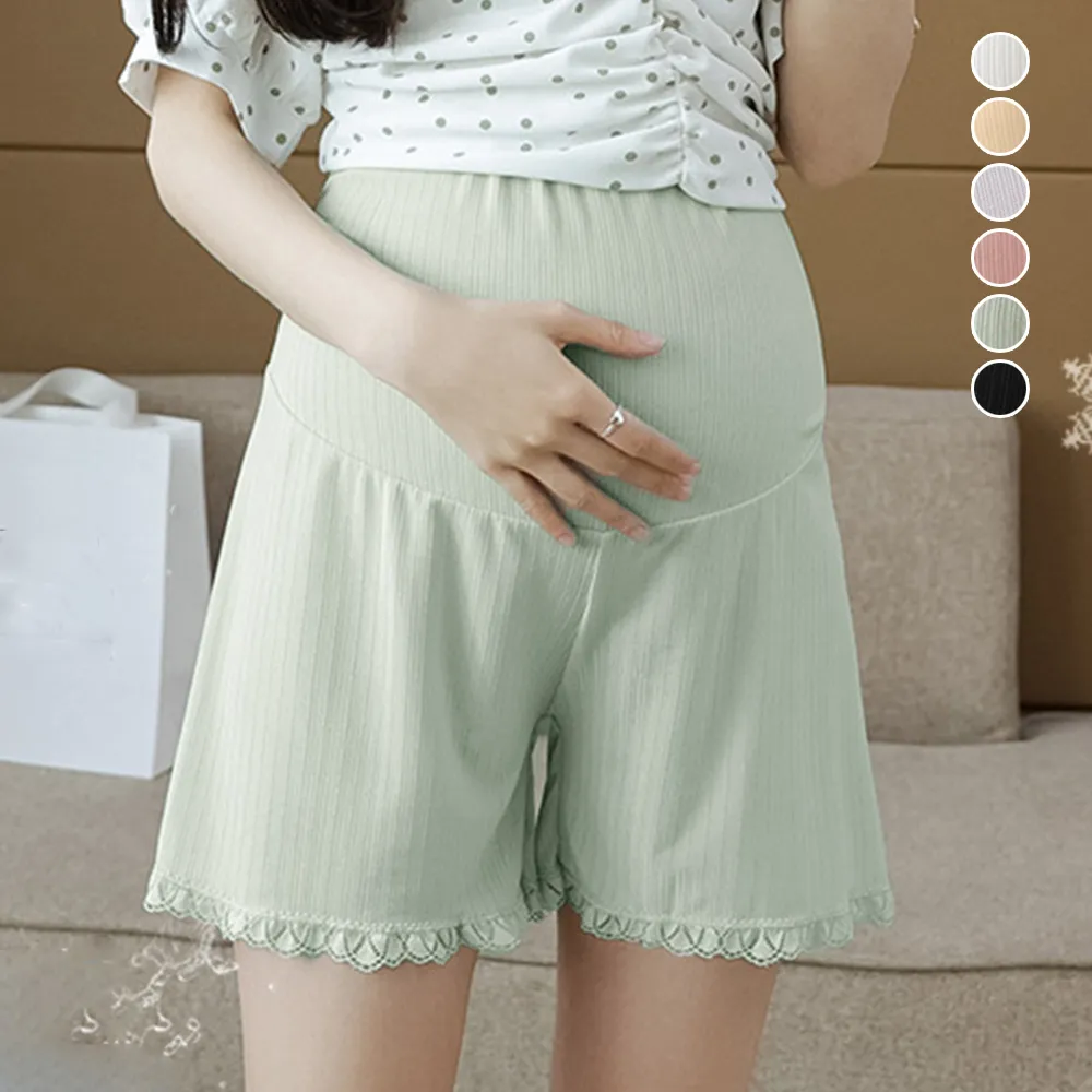 マタニティペチコート 裾レースハイウエストショートパンツ アジャスター付き透け防止無地妊婦服