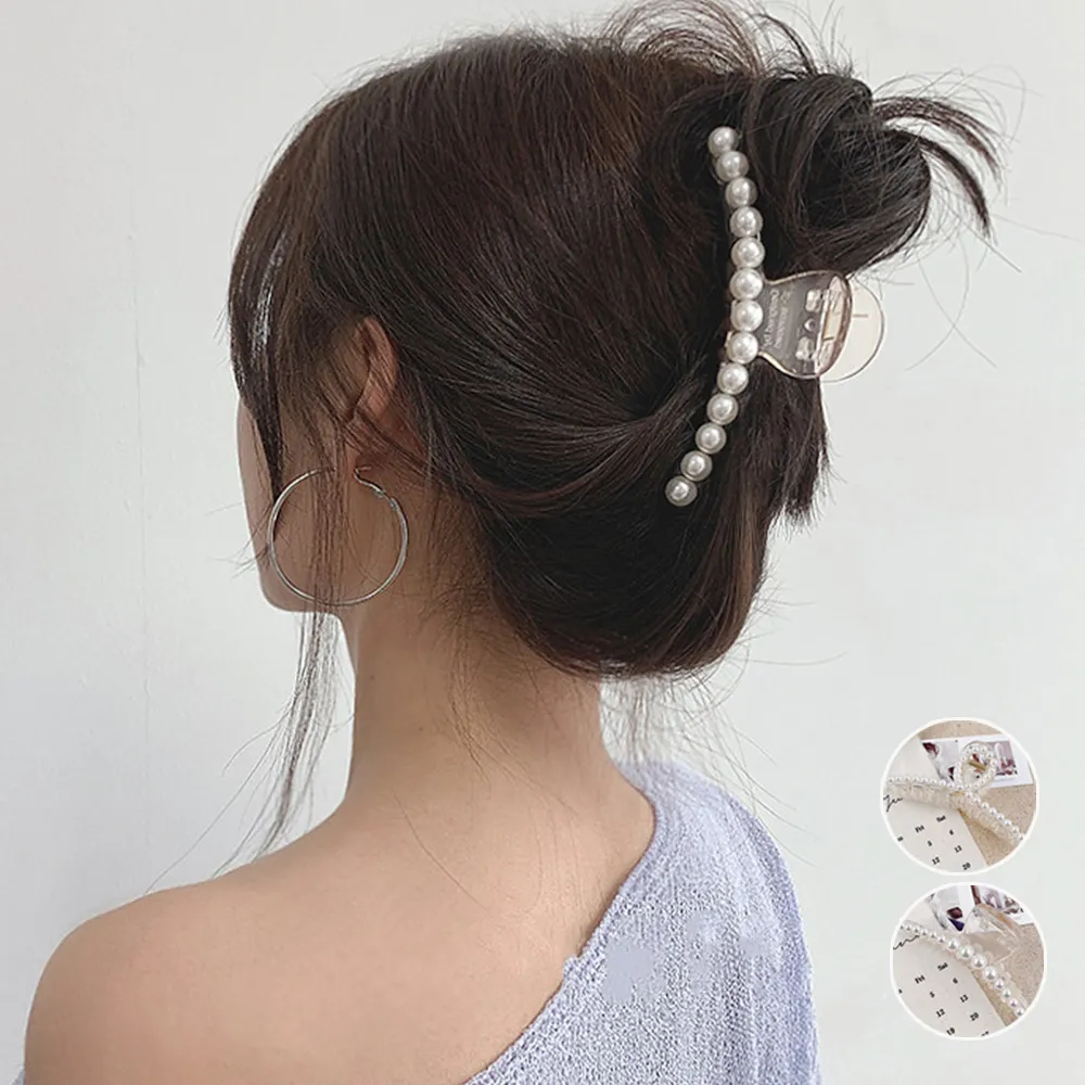 大粒フェイクパール付きバンスクリップ｜可愛いヘアアクセで上品なまとめ髪アレンジ - ワニクリップタイプA/B選択可能