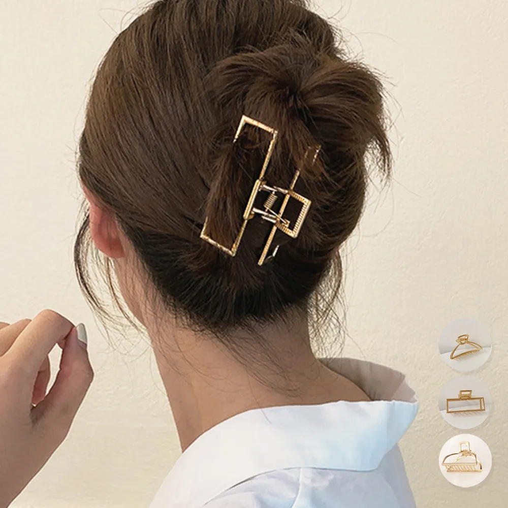 シンプル幾何学模様ヘアクリップ ゴールド バンスクリップ 韓国風髪飾り しっかり挟める 大人っぽい