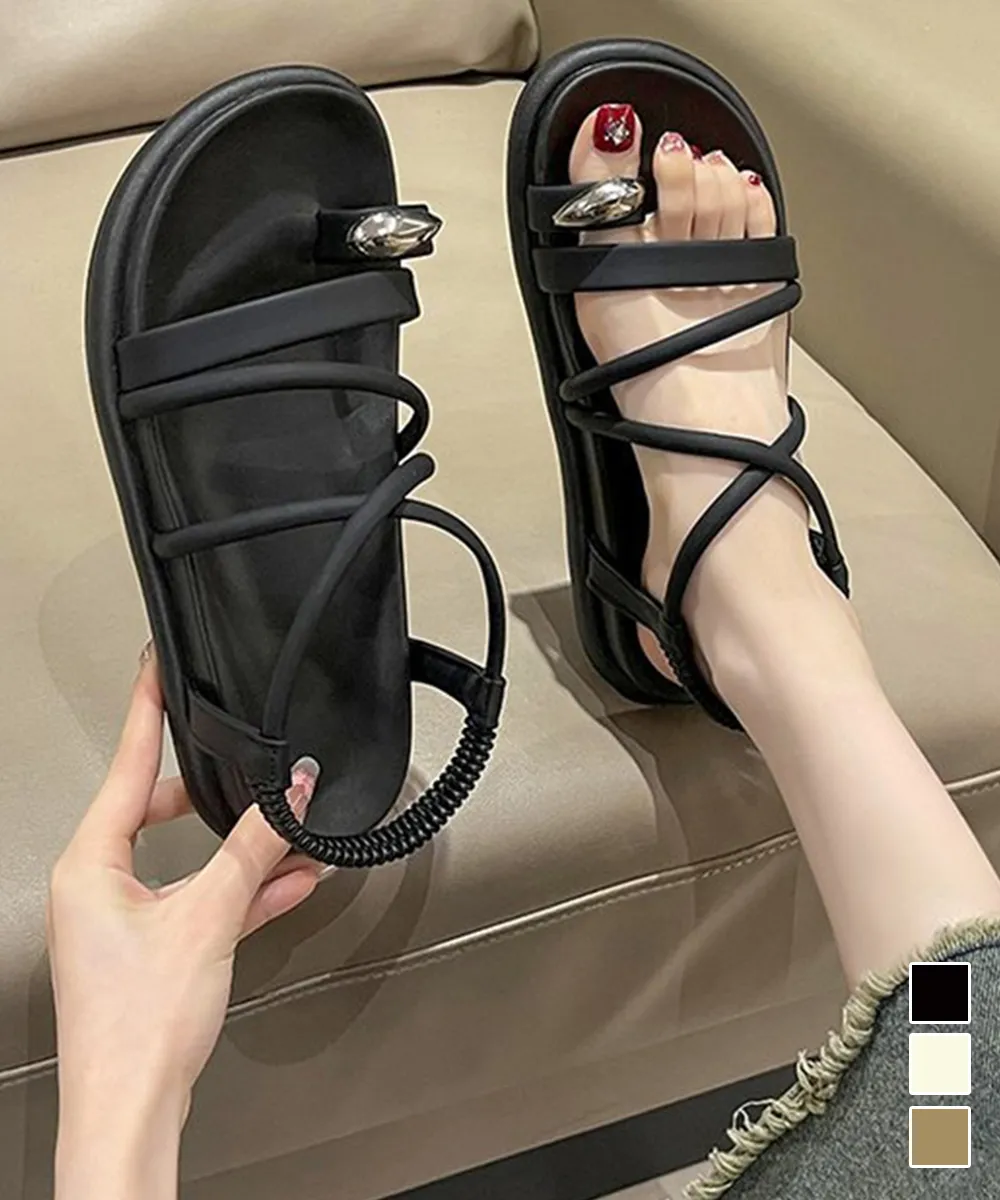美脚シルエット 厚底親指トングストラップサンダル｜レディース用リゾートサマーシューズ 疲れにくいコンフォート設計（ブラック・アイボリー・カーキブラウン）