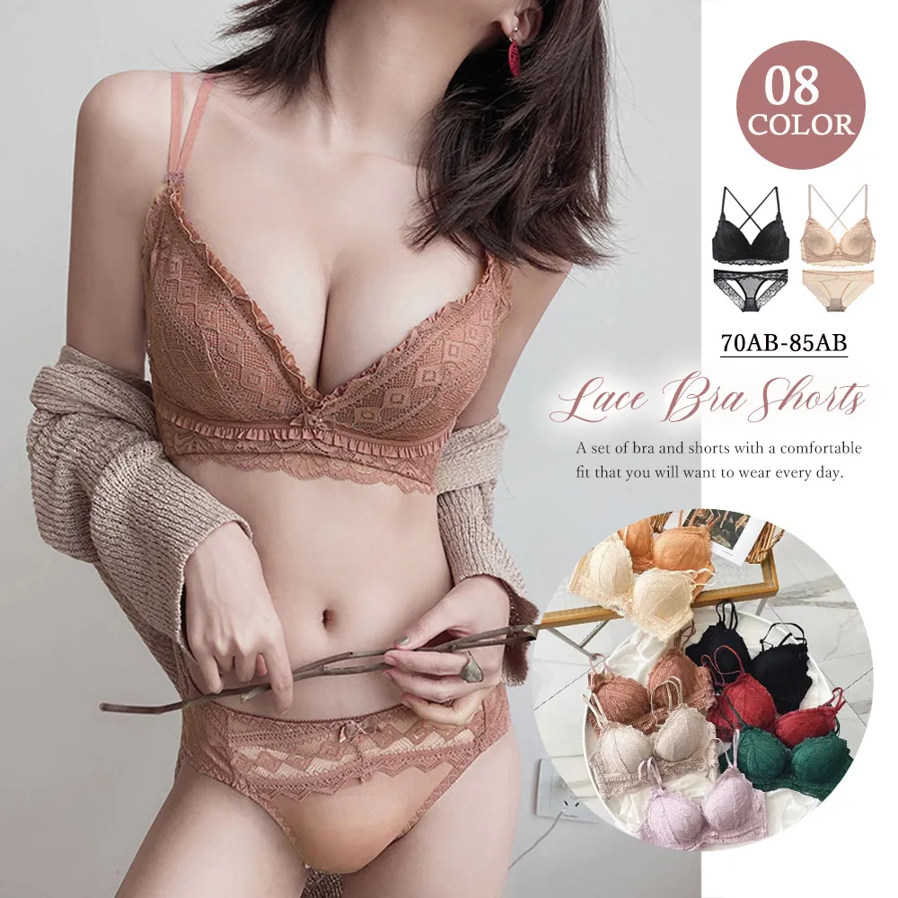 美胸デザインノンワイヤーブラジャー&ショーツセット｜セクシーで大人可愛い3WAYストラップのバストUPインナー