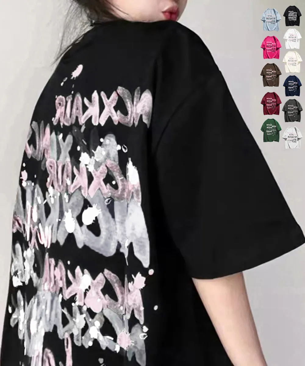 ロングTシャツ ビッグシルエットで着やせ効果◎ オーバーサイズデザインのレディース半袖カットソー | 11色展開のヴィンテージ風グラフィックT