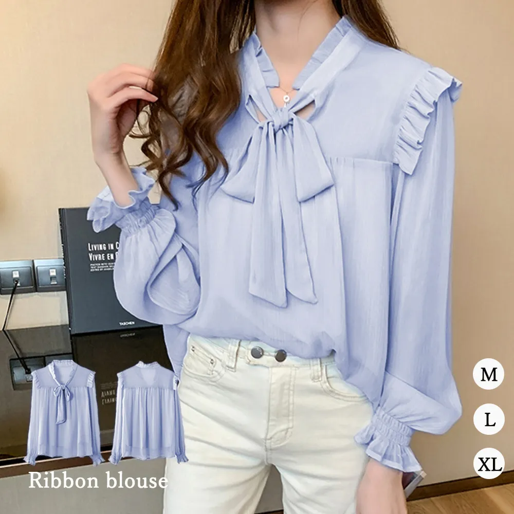 ビッグリボントロミシャツ｜春夏季向け上品な透け感デザインのオフィスキャジュアルトップ