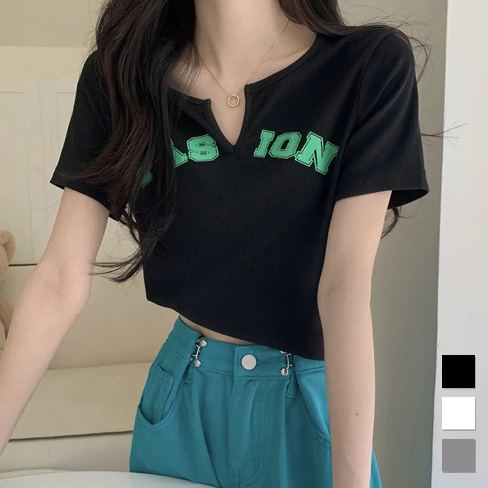 韓国風サマーニットTシャツ レディースVネック半袖 カジュアルオルチャンストリートセクシートップス