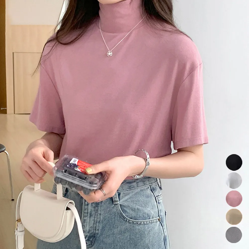 ハイネック半袖Tシャツ レディース 薄手 オフィスカジュアル 無地 着回し 万能 トップス | 春夏秋コーディネートに映えるシンプルカットソー
