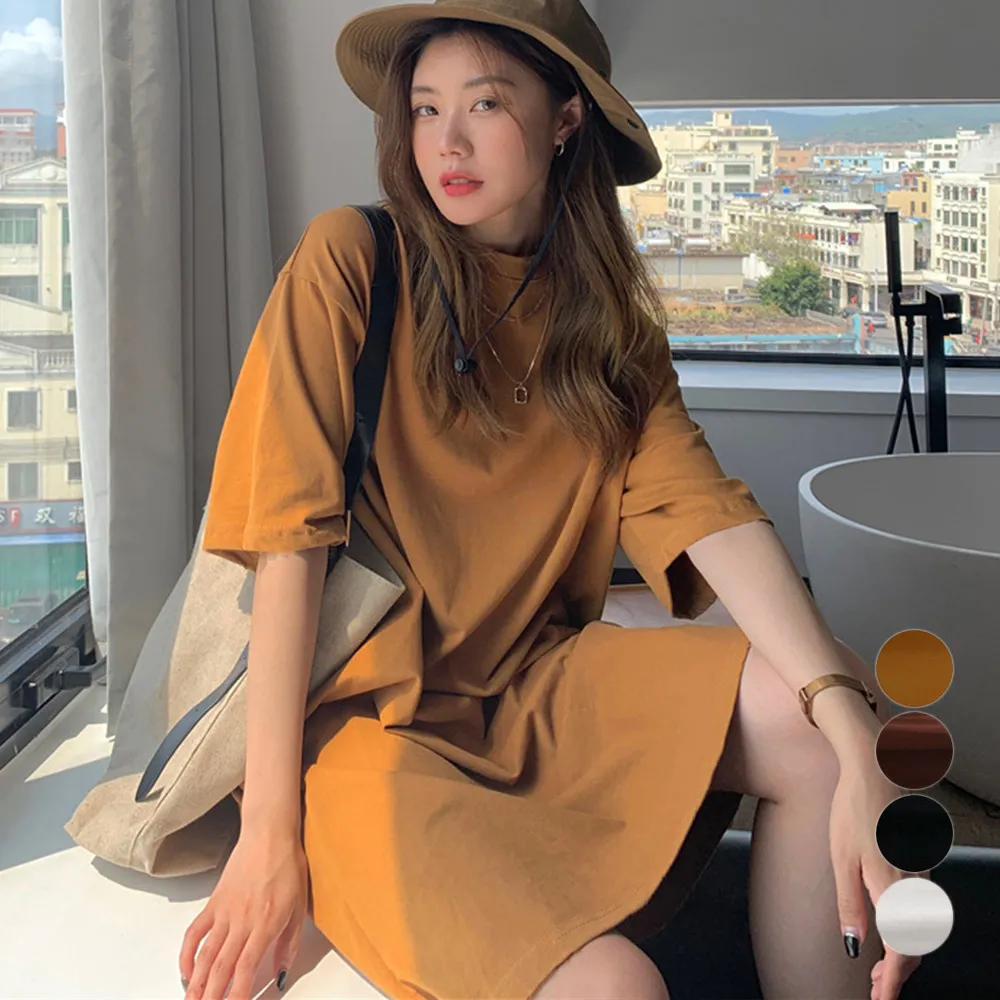 【レディース】体型カバー◎ドロップショルダーロングTシャツワンピ｜韓国風カジュアル夏コーデ