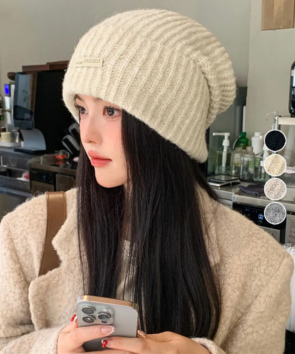 レディースニット帽 くしゅくしゅデザインで小顔効果 リブ編み防寒帽子 カジュアルにも使える秋冬ファッションアイテム [4カラー]