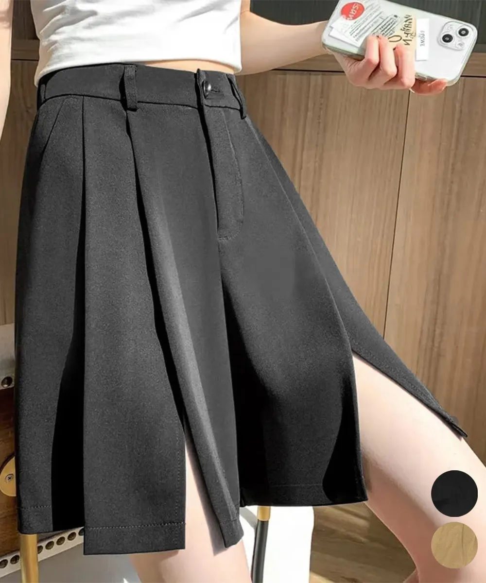 ハイウエストAラインシルエット レディーススーツ風ショートパンツ｜体型カバー&着やせ効果 春夏通勤コーデに最適