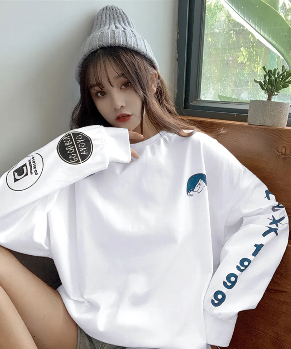 ロゴトレーナー 韓国風ビッグシルエット ゆるチュニックトップス 体型カバー カジュアル ストリート系ロンT レディース XLサイズ | ホワイト/ブラック/グレー