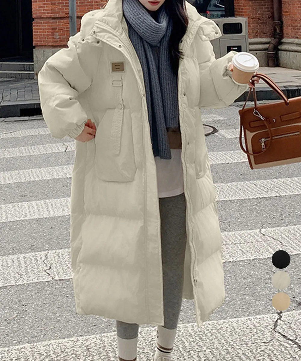 【ふっくら暖か】レディースエコストア中綿入りロングキルティング｜脱着式フード×3色展開